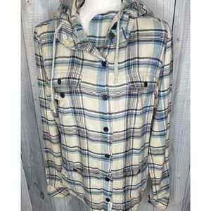 All Saints Plaid Button Down Shirt - Cream and Blue